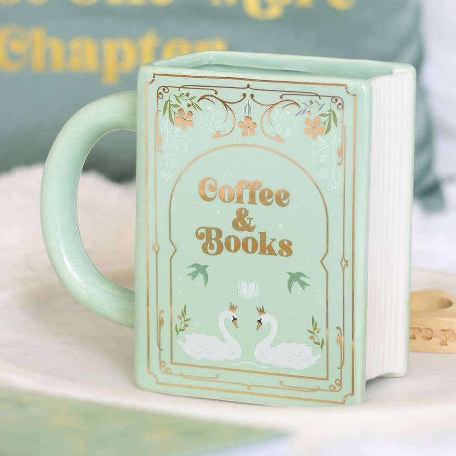 Coffee and Books book-shaped ceramic mug